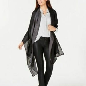 Cejon Silver Metallic Wave Colorblock Shawl Black